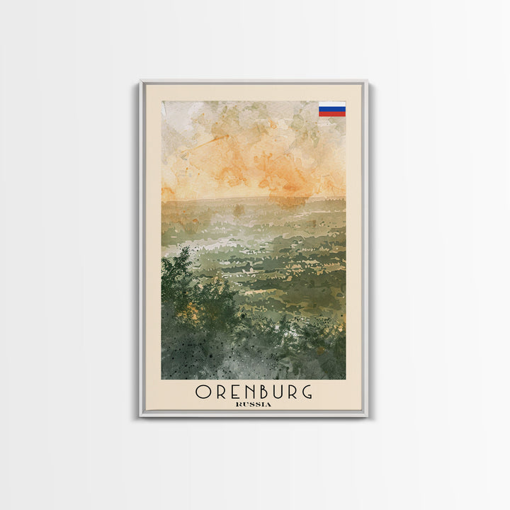 Orenburg Russia Travel Poster Framed Canvas Print, Watercolor Painting, Urban Wall Art, Home Decor, Russian Architecture, Contemporary Art