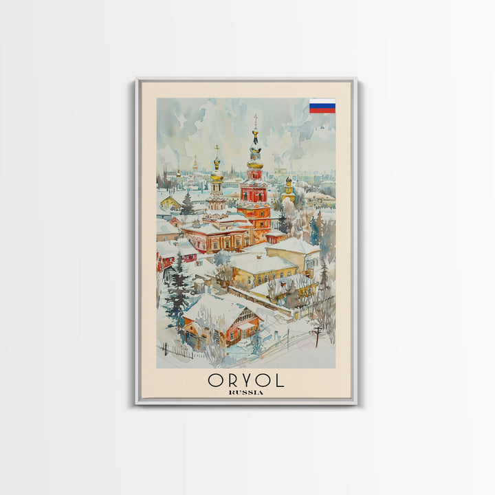 Oryol Russia Travel Poster Framed Canvas Print, Watercolor Painting, Scenic Wall Art, Home Decor, Russian Landscape, Vintage Style