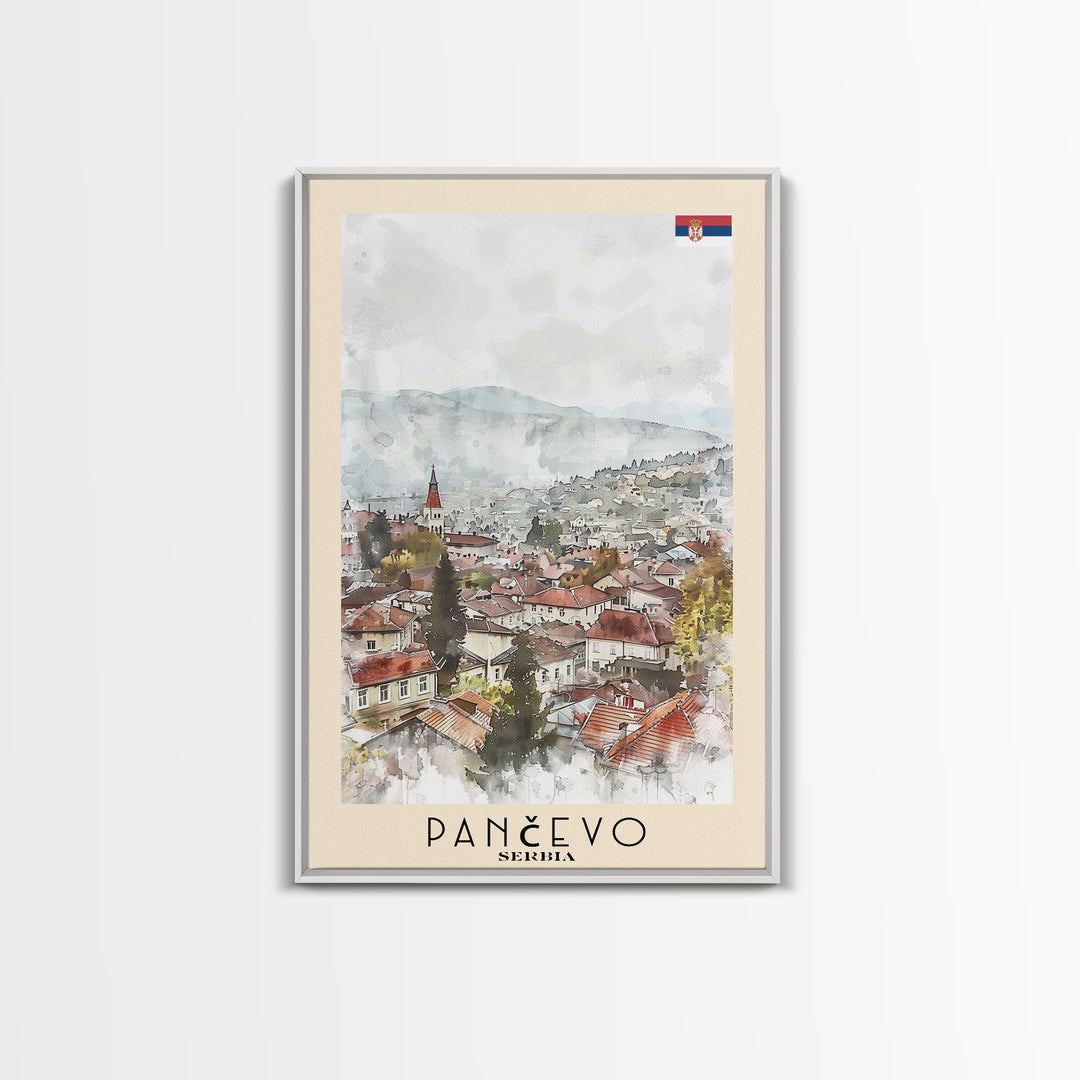 Panevo Serbia Travel Poster Framed Canvas Print, Watercolor Painting, Scenic Wall Art, Home Decor, Serbian Landscape, Modern Decor