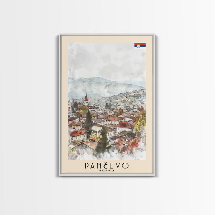 Panevo Serbia Travel Poster Framed Canvas Print, Watercolor Painting, Scenic Wall Art, Home Decor, Serbian Landscape, Modern Decor