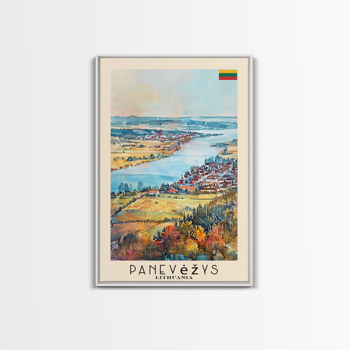 Panevys Lithuania Travel Poster Framed Canvas Print, Watercolor Painting, Scenic Wall Art, Home Decor, Lithuanian Cityscape, Artistic Decor
