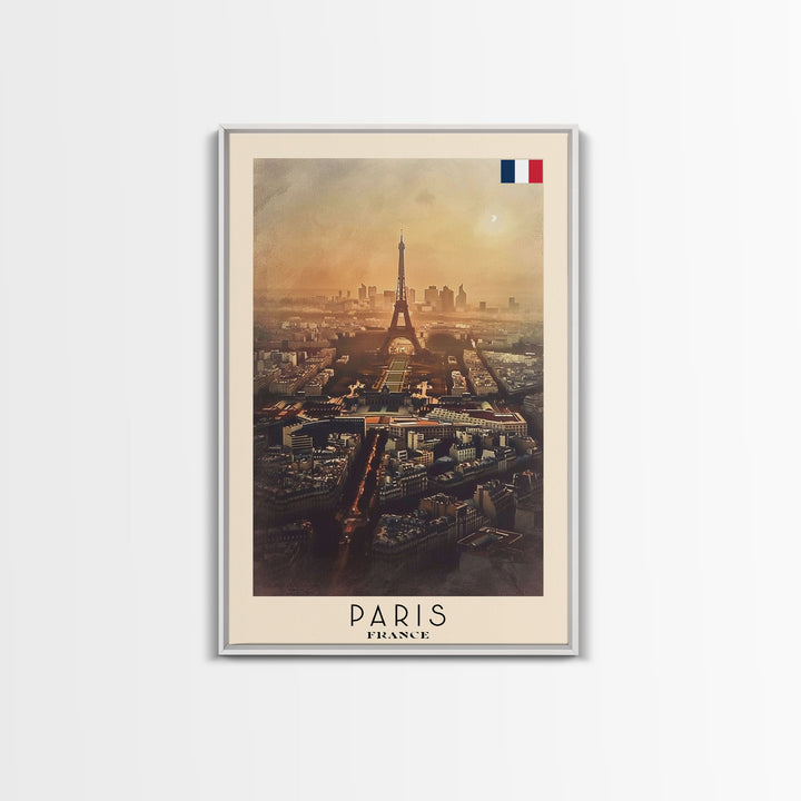 Paris France Travel Poster Framed Canvas Print, Watercolor Painting, Scenic Wall Art, Home Decor, French Cityscape, Classic Art