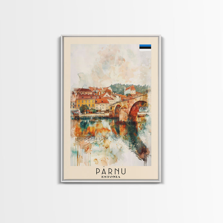 Parnu Estonia Travel Poster Framed Canvas Print, Watercolor Painting, Scenic Wall Art, Home Decor, Estonian Landscape, Artistic Decor