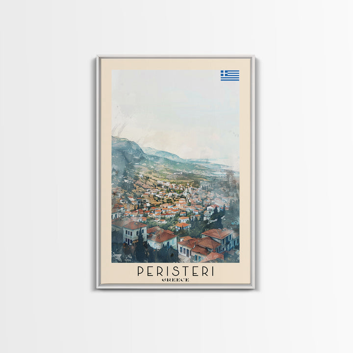 Peristeri Greece Travel Poster Framed Canvas Print, Watercolor Painting, Scenic Wall Art, Home Decor, Greek Landscape, Classic Art