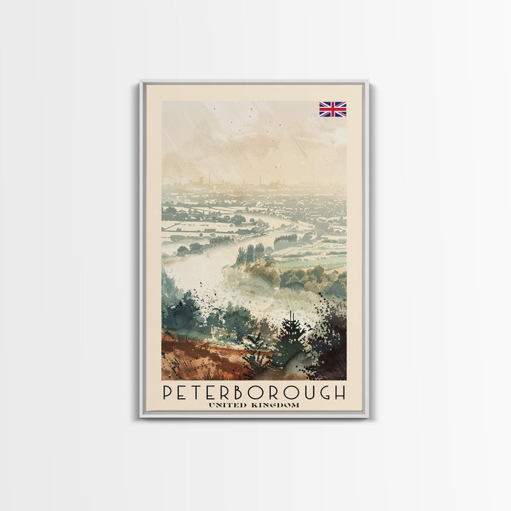 Peterborough United Kingdom Travel Poster Framed Canvas Print, Watercolor Painting, Historic Wall Art, Home Decor, British Architecture, Artistic Decor