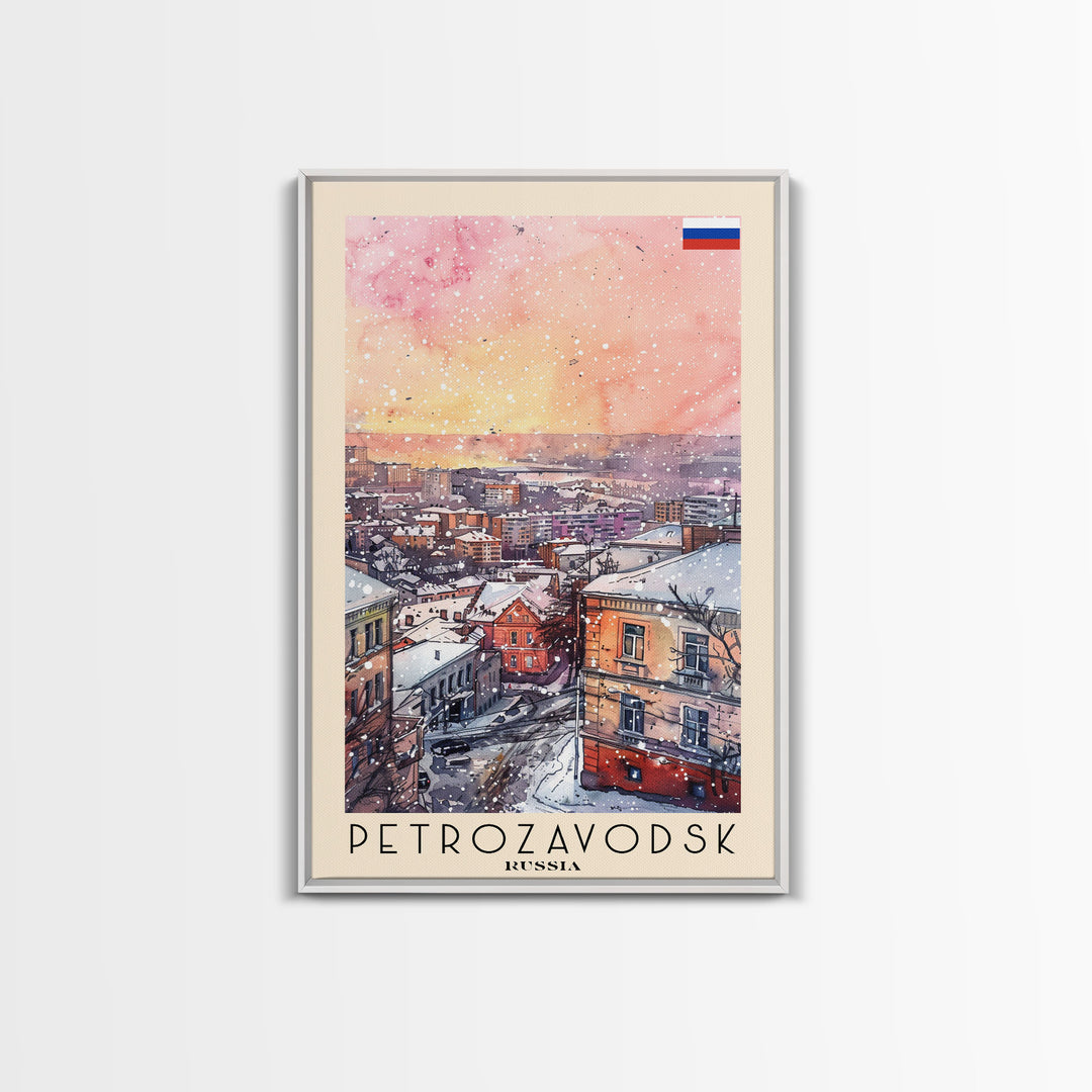 Petrozavodsk Russia Travel Poster Framed Canvas Print, Watercolor Painting, Scenic Wall Art, Home Decor, Russian Landscape, Modern Art