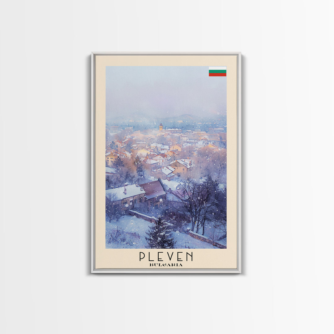 Pleven Bulgaria Travel Poster Framed Canvas Print, Watercolor Painting, Urban Wall Art, Home Decor, Bulgarian Architecture, Contemporary Art