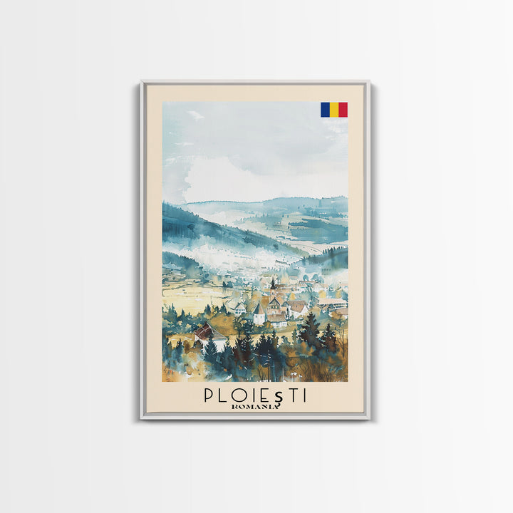 Ploiesti Romania Travel Poster Framed Canvas Print, Watercolor Painting, Scenic Wall Art, Home Decor, Romanian Landscape, Artistic Decor