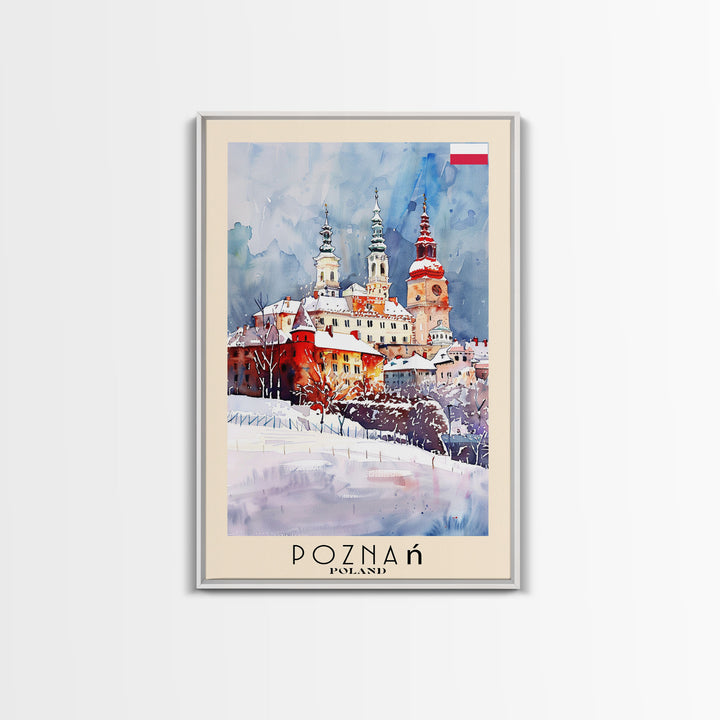 Poznan Poland Travel Poster Framed Canvas Print, Watercolor Painting, Scenic Wall Art, Home Decor, Polish Cityscape, Modern Art