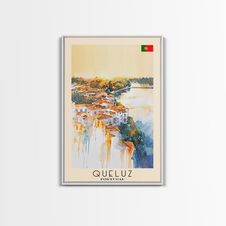 Queluz Portugal Travel Poster Framed Canvas Print, Watercolor Painting, Scenic Wall Art, Home Decor, Portuguese Landscape, Artistic Art