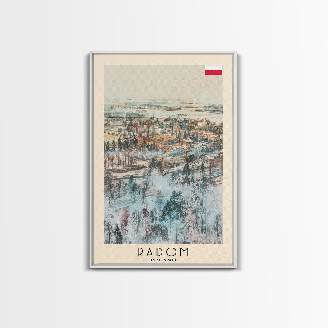 Radom Poland Travel Poster Framed Canvas Print, Watercolor Painting, Urban Wall Art, Home Decor, Polish Cityscape, Modern Decor