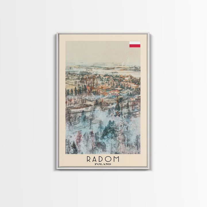 Radom Poland Travel Poster Framed Canvas Print, Watercolor Painting, Urban Wall Art, Home Decor, Polish Cityscape, Modern Decor