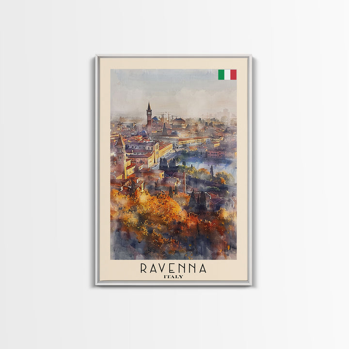 Ravenna Italy Travel Poster Framed Canvas Print, Watercolor Painting, Scenic Wall Art, Home Decor, Italian Cityscape, Historic Art