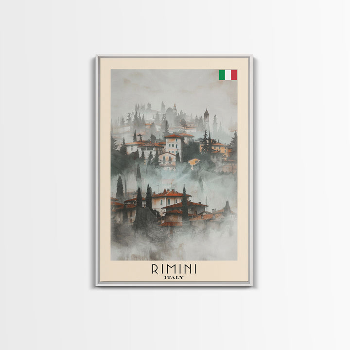 Rimini Italy Travel Poster Framed Canvas Print, Watercolor Painting, Coastal Wall Art, Home Decor, Italian Beach Scene, Vibrant Art