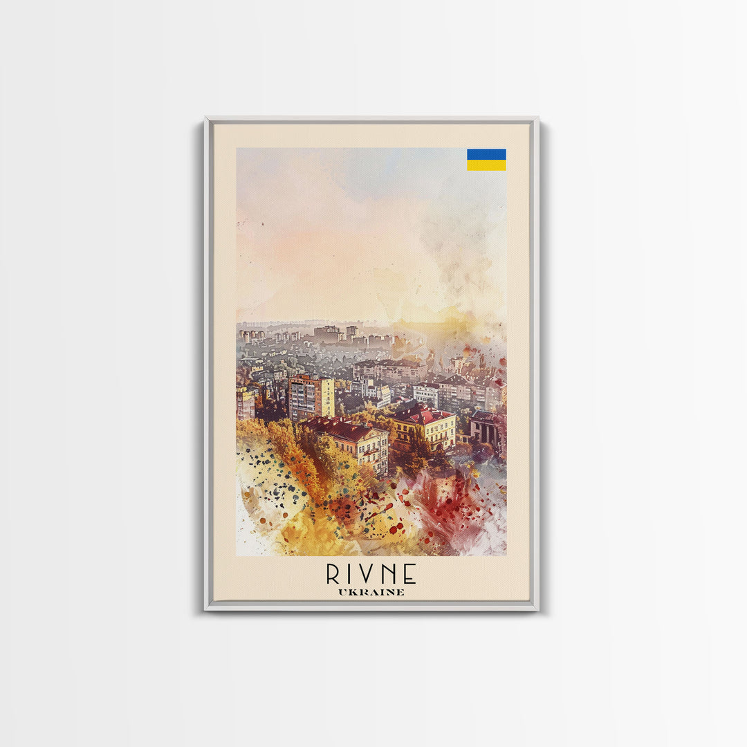 Rivne Ukraine Travel Poster Framed Canvas Print, Watercolor Painting, Scenic Wall Art, Home Decor, Ukrainian Landscape, Classic Art