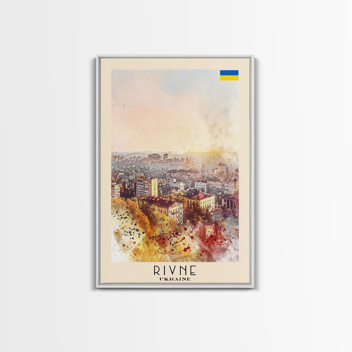Rivne Ukraine Travel Poster Framed Canvas Print, Watercolor Painting, Scenic Wall Art, Home Decor, Ukrainian Landscape, Classic Art