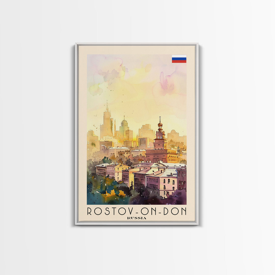 Rostov-on-Don Russia Travel Poster Framed Canvas Print, Watercolor Painting, Urban Wall Art, Home Decor, Russian Cityscape, Vibrant Art