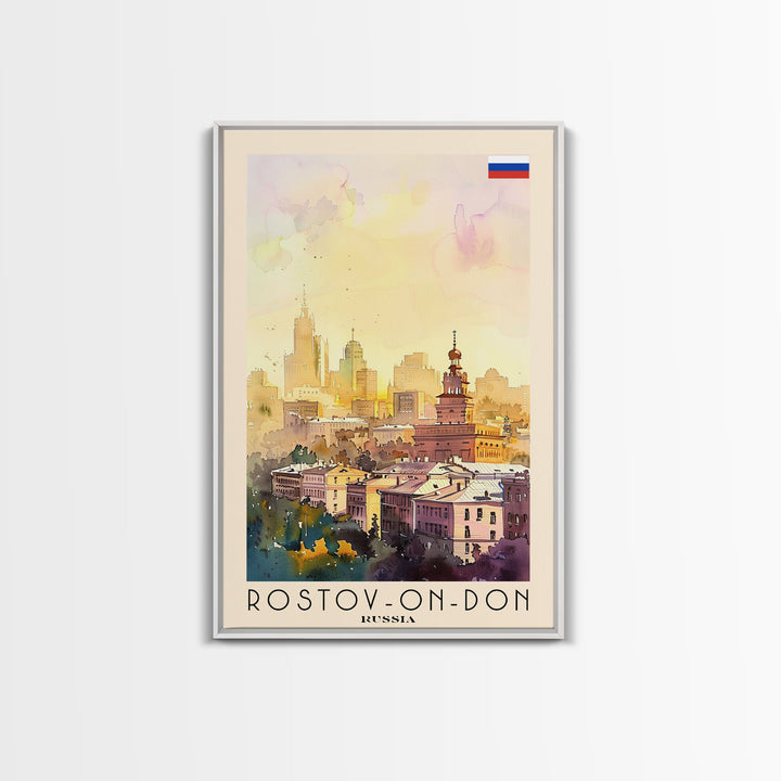 Rostov-on-Don Russia Travel Poster Framed Canvas Print, Watercolor Painting, Urban Wall Art, Home Decor, Russian Cityscape, Vibrant Art