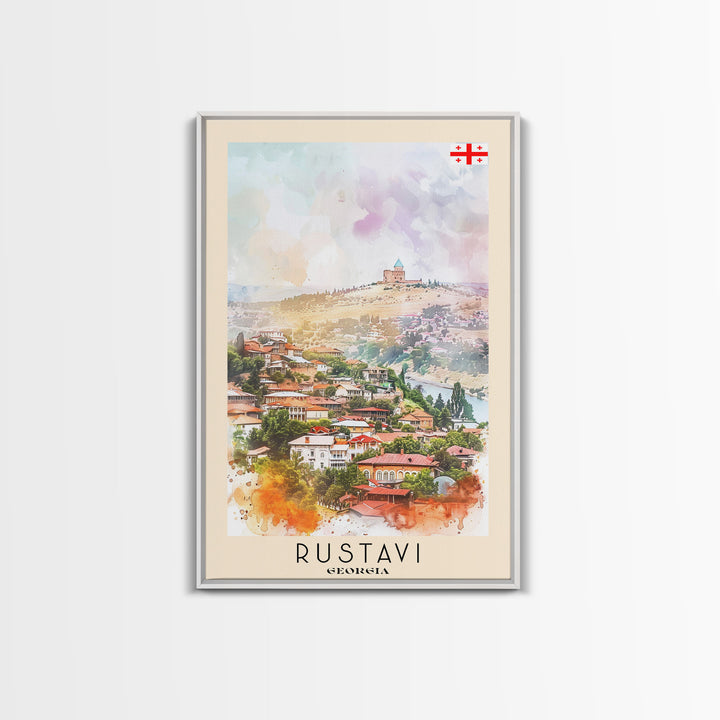 Rustavi Georgia Travel Poster Framed Canvas Print, Watercolor Painting, Scenic Wall Art, Home Decor, Georgian Landscape, Vibrant Decor