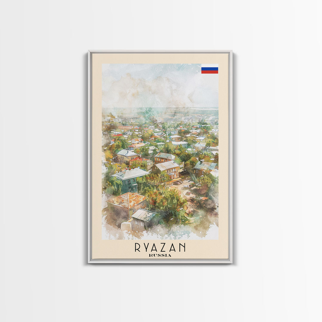 Ryazan Russia Travel Poster Framed Canvas Print, Watercolor Painting, Scenic Wall Art, Home Decor, Russian Cityscape, Modern Art