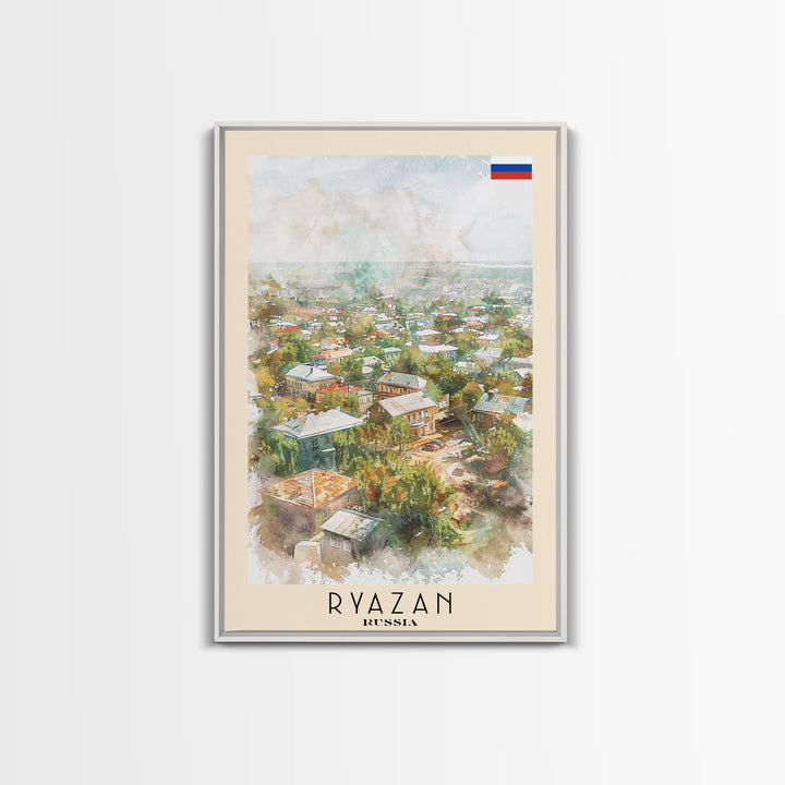 Ryazan Russia Travel Poster Framed Canvas Print, Watercolor Painting, Scenic Wall Art, Home Decor, Russian Cityscape, Modern Art