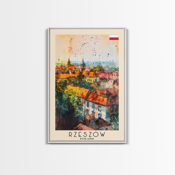 Rzeszow Poland Travel Poster Framed Canvas Print, Watercolor Painting, Urban Wall Art, Home Decor, Polish Cityscape, Classic Decor