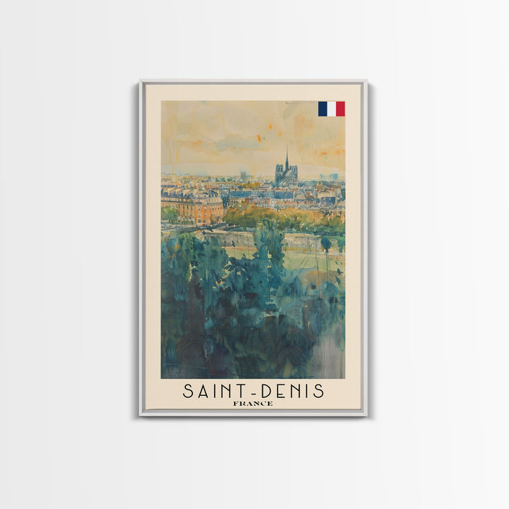 Saint Denis France Travel Poster Framed Canvas Print, Watercolor Painting, Historic Wall Art, Home Decor, French Cityscape, Vibrant Art