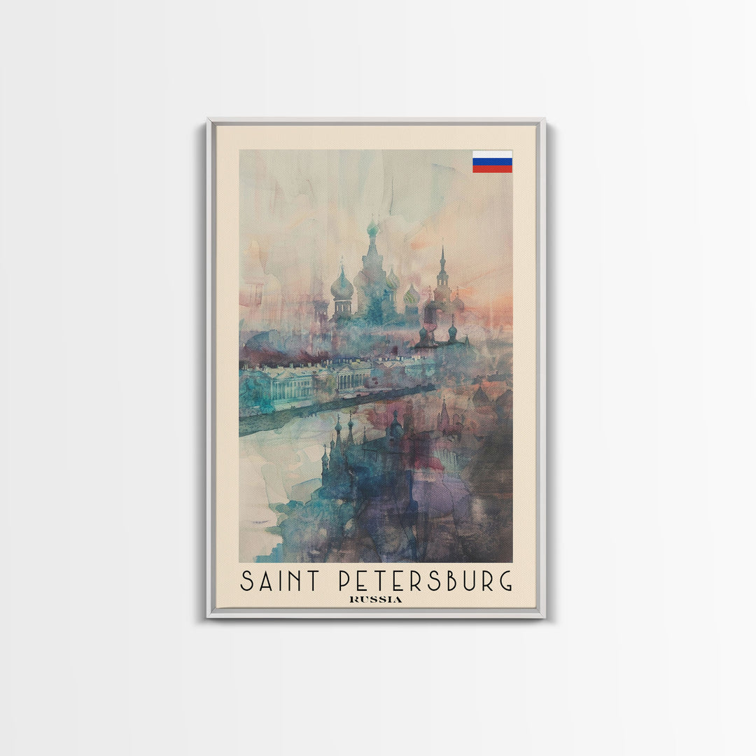 Saint Petersburg Russia Travel Poster Framed Canvas Print, Watercolor Painting, Historic Wall Art, Home Decor, Russian Architecture, Vibrant Art