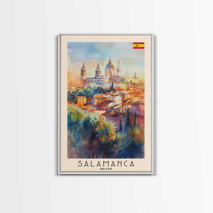 Salamanca Spain Travel Poster Framed Canvas Print, Watercolor Painting, Scenic Wall Art, Home Decor, Spanish Cityscape, Artistic Decor