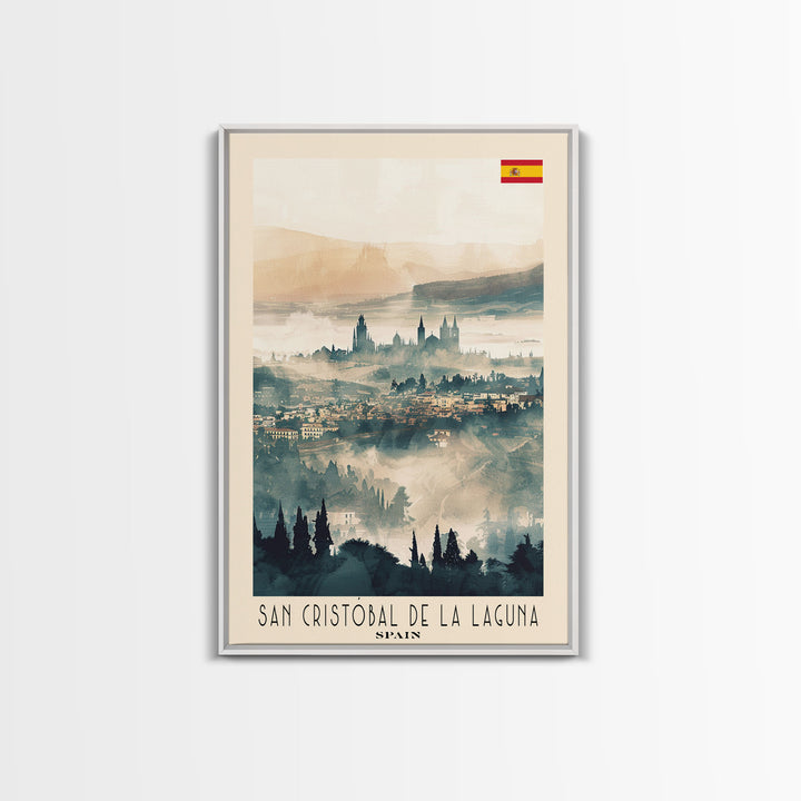 San Cristobal de La Laguna Spain Travel Poster Framed Canvas Print, Watercolor Painting, Scenic Wall Art, Home Decor, Spanish Landscape, Artistic Art