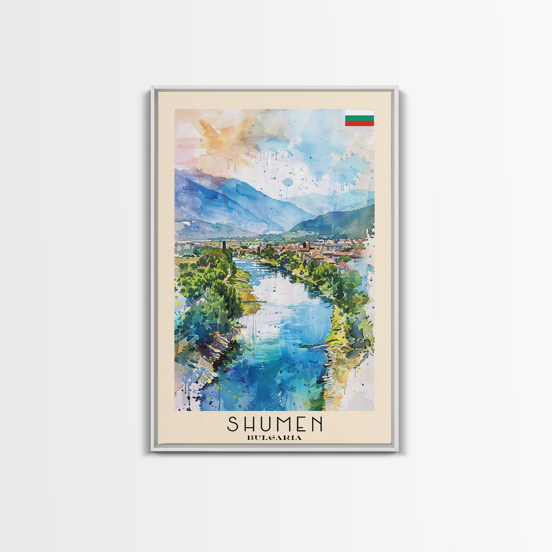 Shumen Bulgaria Travel Poster Framed Canvas Print, Watercolor Painting, Scenic Wall Art, Home Decor, Bulgarian Landscape, Classic Art