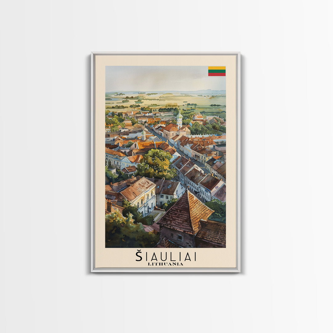 Siauliai Lithuania Travel Poster Framed Canvas Print, Watercolor Painting, Scenic Wall Art, Home Decor, Lithuanian Cityscape, Modern Decor