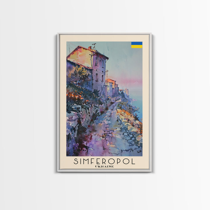 Simferopol Ukraine Travel Poster Framed Canvas Print, Watercolor Painting, Scenic Wall Art, Home Decor, Ukrainian Landscape, Artistic Art