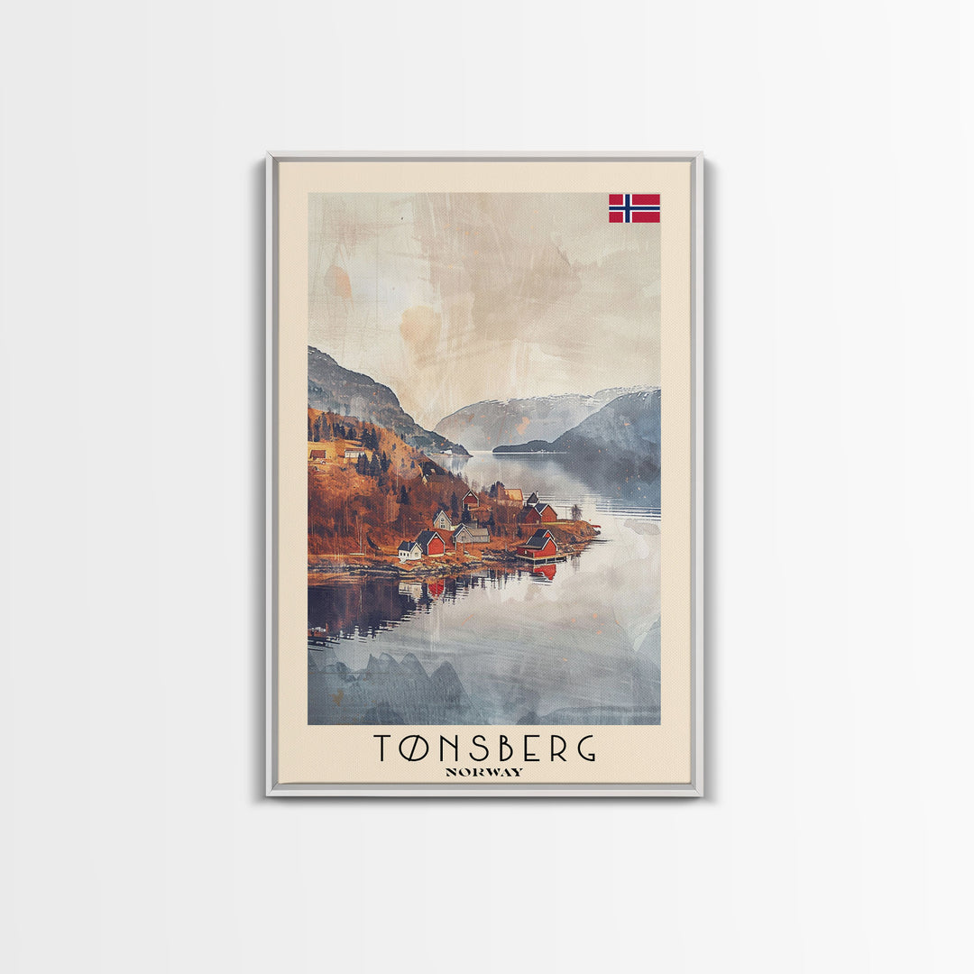 Tonsberg Norway Travel Poster Framed Canvas Print, Watercolor Painting, Coastal Wall Art, Home Decor, Norwegian Seaside, Coastal Charm