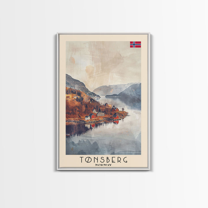 Tonsberg Norway Travel Poster Framed Canvas Print, Watercolor Painting, Coastal Wall Art, Home Decor, Norwegian Seaside, Coastal Charm
