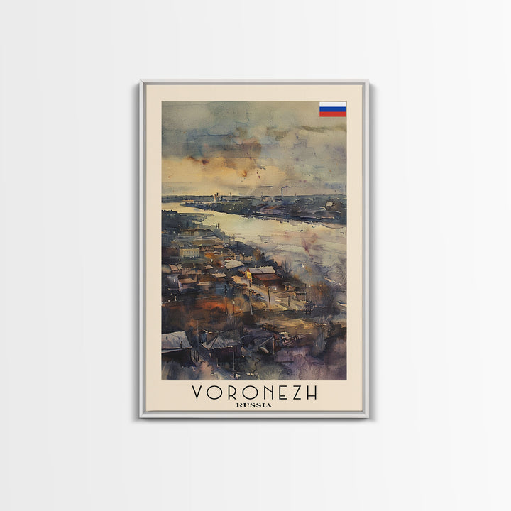 Voronezh Russia Travel Poster Framed Canvas Print, Watercolor Painting, Scenic Wall Art, Home Decor, Russian Landscape, Unique Art
