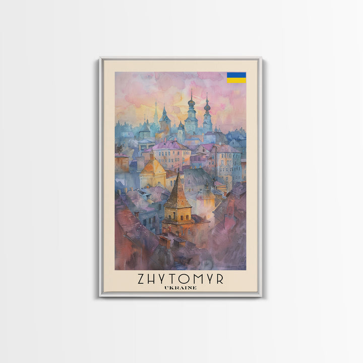 Zhytomyr Ukraine Travel Poster Framed Canvas Print, Watercolor Painting, Scenic Wall Art, Home Decor, Ukrainian Landscape, Perfect Gift