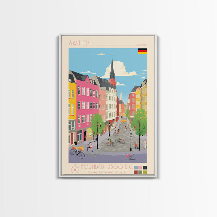 Aachen Germany Travel Poster Framed Canvas Print, Midcentury Modern Wall Art, Pop Art Home Decor, Vacation Gift, Living Room Art, Architectural Print