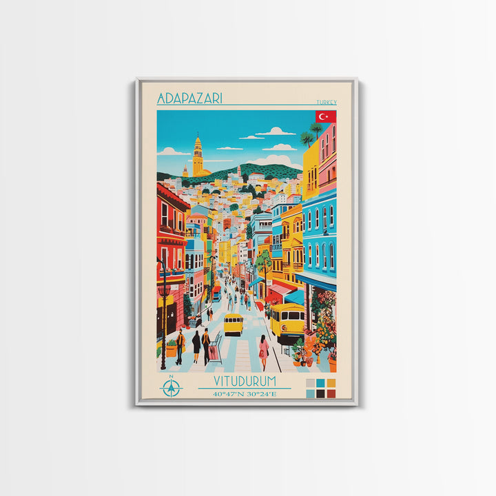 Adapazari Turkey Travel Poster Framed Canvas Print, Midcentury Modern Art, Pop Art Decor, Scenic View Wall Art, Vacation Gift, Home Decoration, Living Room Print