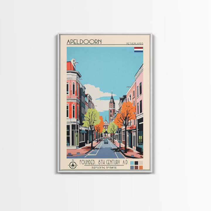 Apeldoorn Netherlands Travel Poster Framed Canvas Print, Midcentury Modern Art, Pop Art Wall Decor, Home Decor, Vacation Gift, Living Room Art