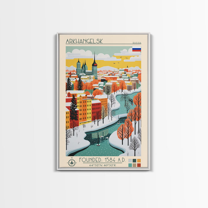 Arkhangelsk Russia Travel Poster Framed Canvas Print, Midcentury Modern Art, Pop Art Wall Decor, Home Decor, Vacation Gift, Living Room Art