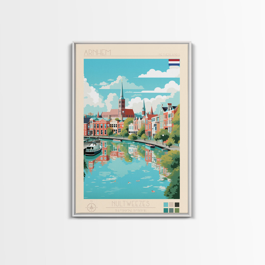 Arnhem Netherlands Travel Poster Framed Canvas Print, Midcentury Modern Art, Pop Art Wall Decor, Home Decor, Vacation Gift, Living Room Art
