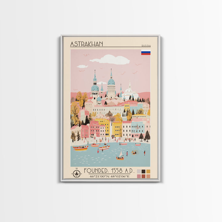 Astrakhan Russia Travel Poster Framed Canvas Print, Midcentury Modern Art, Pop Art Wall Decor, Home Decor, Vacation Gift, Living Room Art