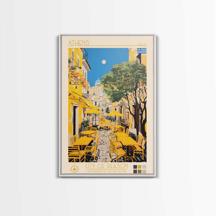 Athens Greece Travel Poster Framed Canvas Print, Midcentury Modern Art, Pop Art Wall Decor, Home Decor, Vacation Gift, Living Room Art