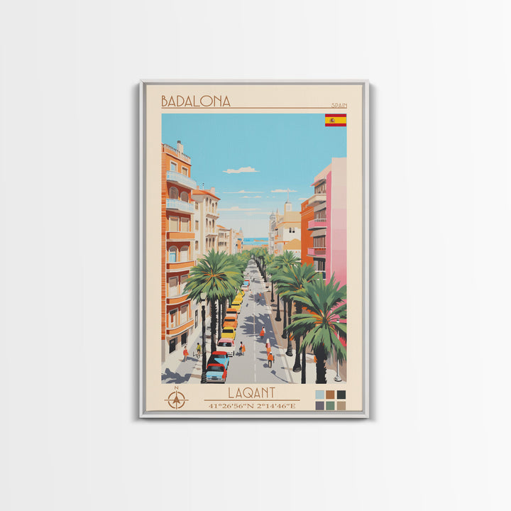 Badalona Spain Travel Poster Framed Canvas Print, Midcentury Modern Art, Pop Art Wall Decor, Home Decor, Vacation Gift, Living Room Art