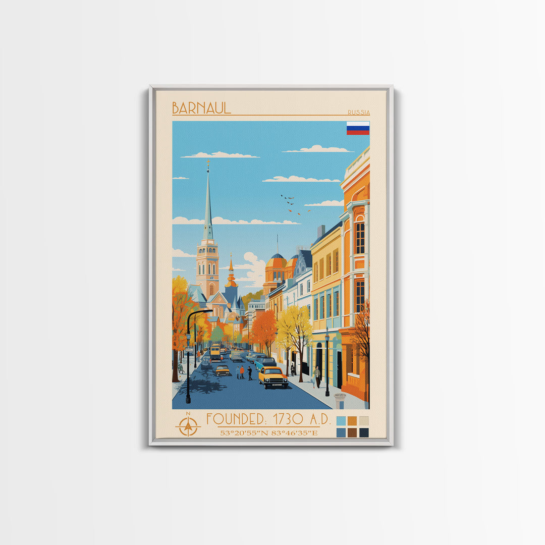 Barnaul Russia Travel Poster Framed Canvas Print, Midcentury Modern Art, Pop Art Wall Decor, Home Decor, Vacation Gift, Living Room Art