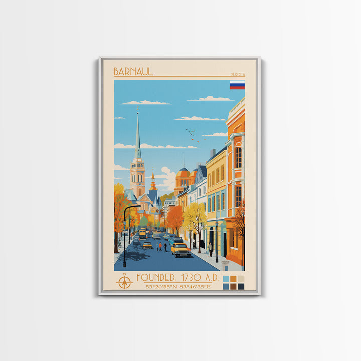 Barnaul Russia Travel Poster Framed Canvas Print, Midcentury Modern Art, Pop Art Wall Decor, Home Decor, Vacation Gift, Living Room Art