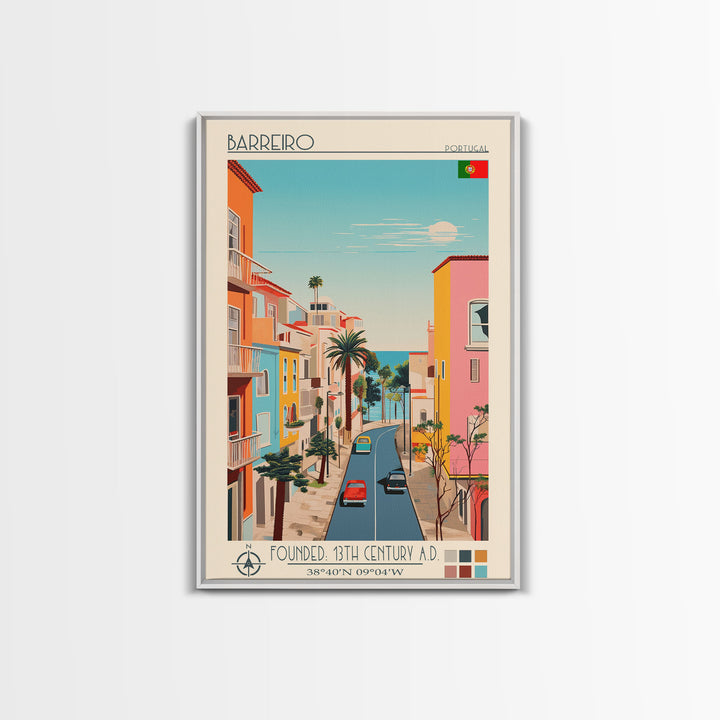 Barreiro Portugal Travel Poster Framed Canvas Print, Midcentury Modern Art, Pop Art Wall Decor, Home Decor, Vacation Gift, Living Room Art