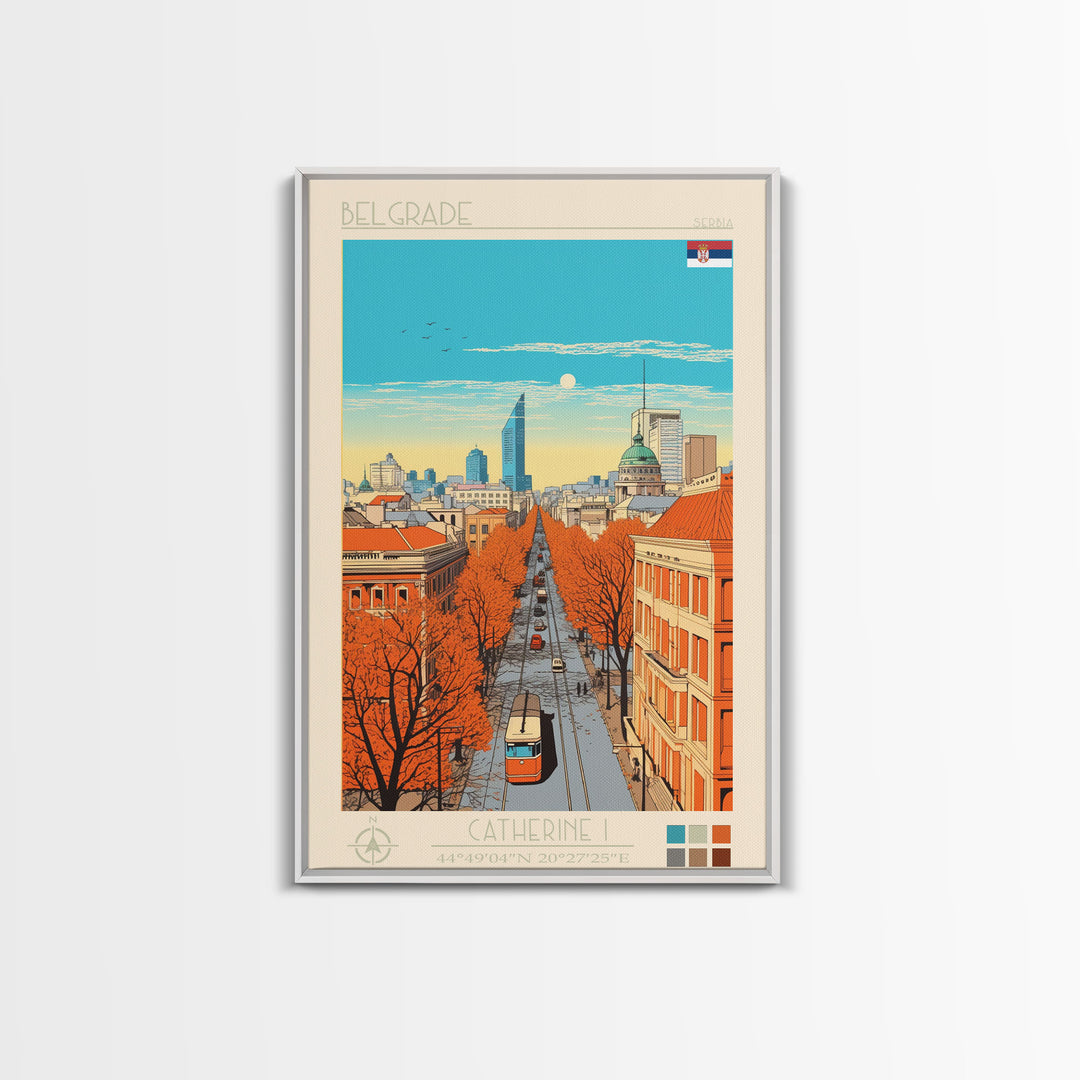 Belgrade Serbia Travel Poster Framed Canvas Print, Midcentury Modern Art, Pop Art Wall Decor, Home Decor, Vacation Gift, Living Room Art