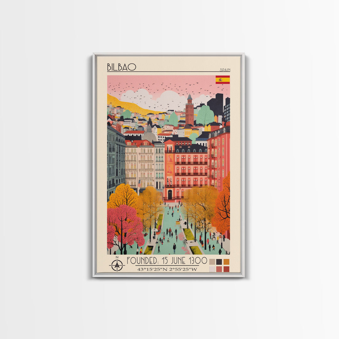 Bilbao Spain Travel Poster Framed Canvas Print, Modern Art, Pop Art Home Decor, Scenic Wall Art, Living Room Decor, Artistic Gift